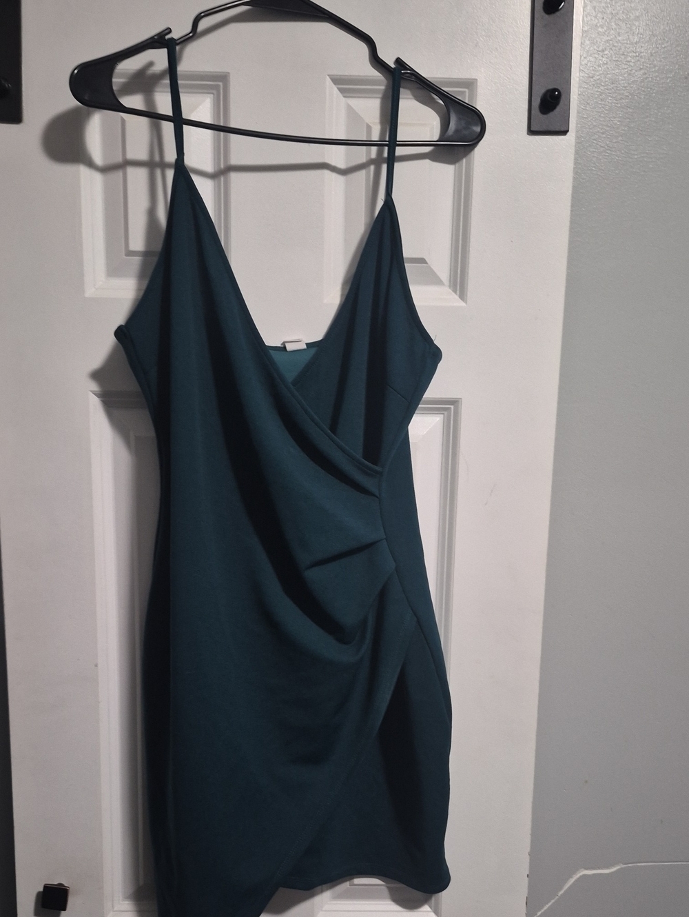 Teal Draped Slip Dress with Spaghetti Straps